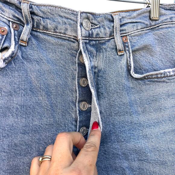 Agolde Riley Crop Button Fly Light Wash Jeans Stretch Cotton 27 Straight High - Picture 7 of 10